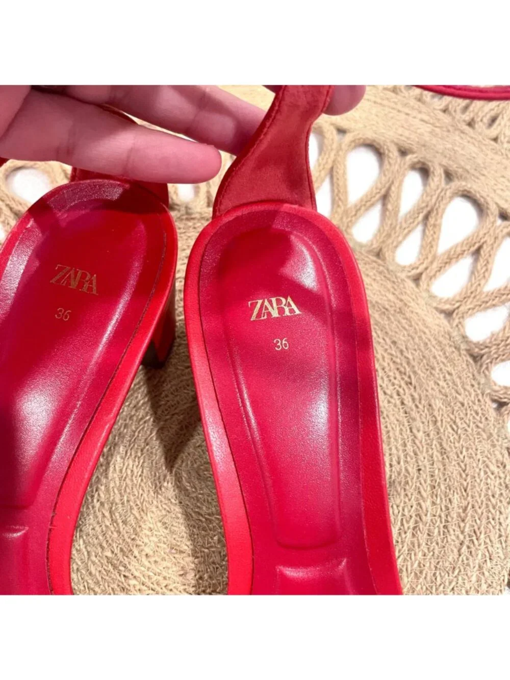 Zara Red Faux Leather Red Strappy Heeled Sandals Size 36